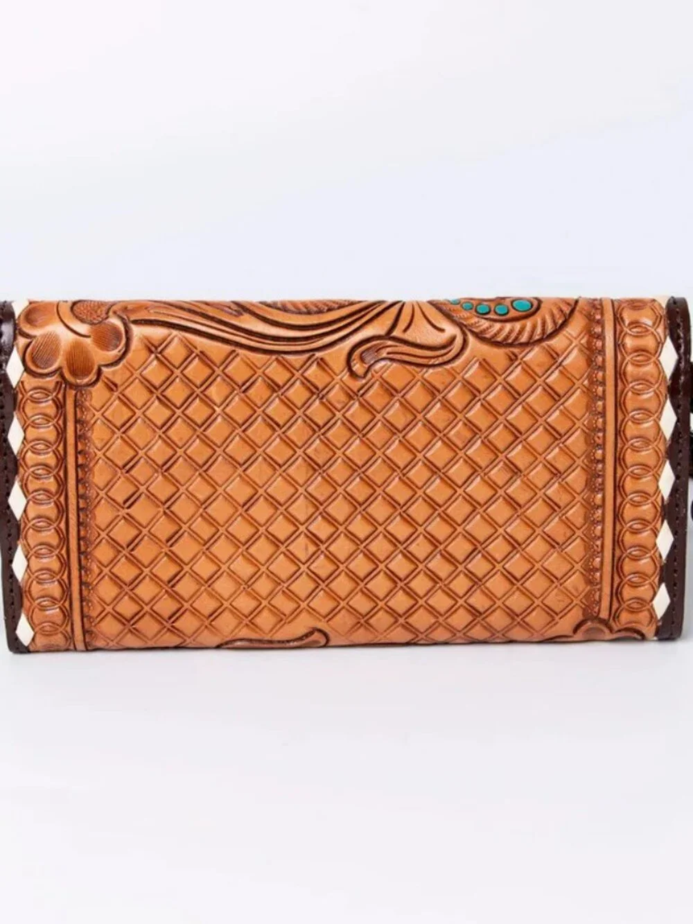 American Darling Tooled Teal/Turquoise Floral Crossbody Wallet